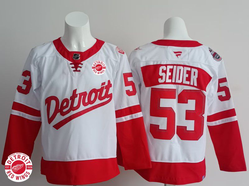 Men Detroit Red Wings #53 Seider White 2025 Fanatics Home Premium NHL Jersey style 2